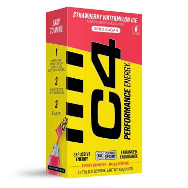 C4 Performance Energy Powder Mix Strawberry Watermelon Ice, 8 Sticks Per Pack